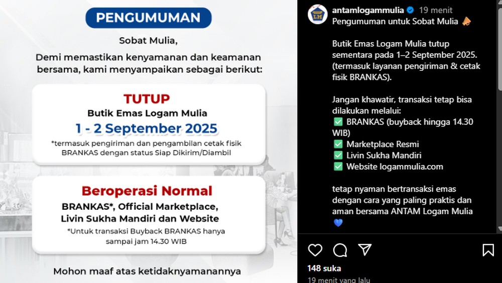 Emas Antam Libur! Ada Apa di Awal September?