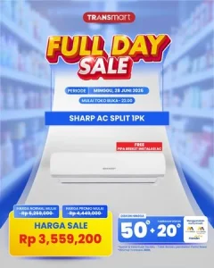 Diskon Gede! Transmart Full Day Sale: AC Sharp 1 PK Diskon Rp 1,69 Juta Bikin Rumah Lebih Sejuk